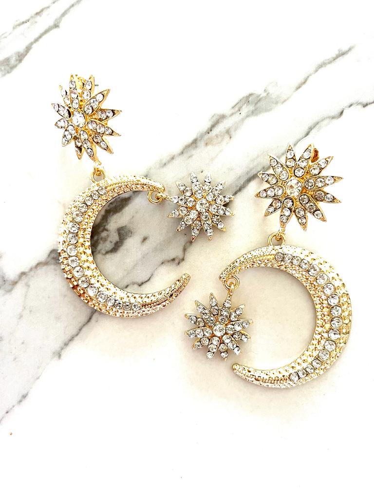 Diamond half moon earrings deals