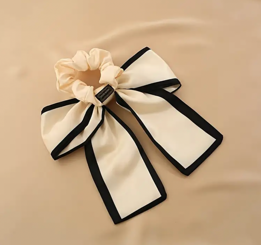 Ivory & Black Bow Scrunchie