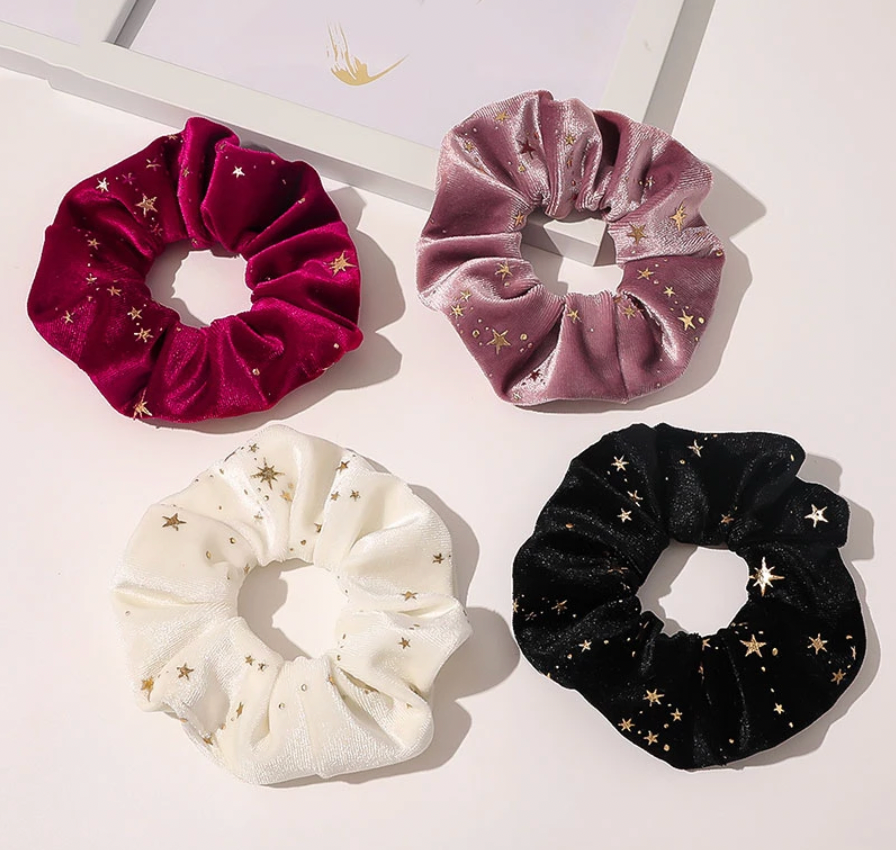 Velvet Scrunchies With Gold Stars